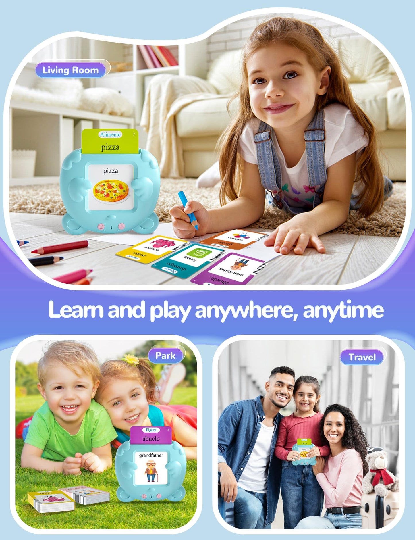 Spanish & English Talking Flash Cards For Toddlers 1-3 Years Old, 510 Sight Words Bilingual Learning Toys For Children, Autism Pocket Speech Therapy Toys, Española Vocabulary Educational Flashcards