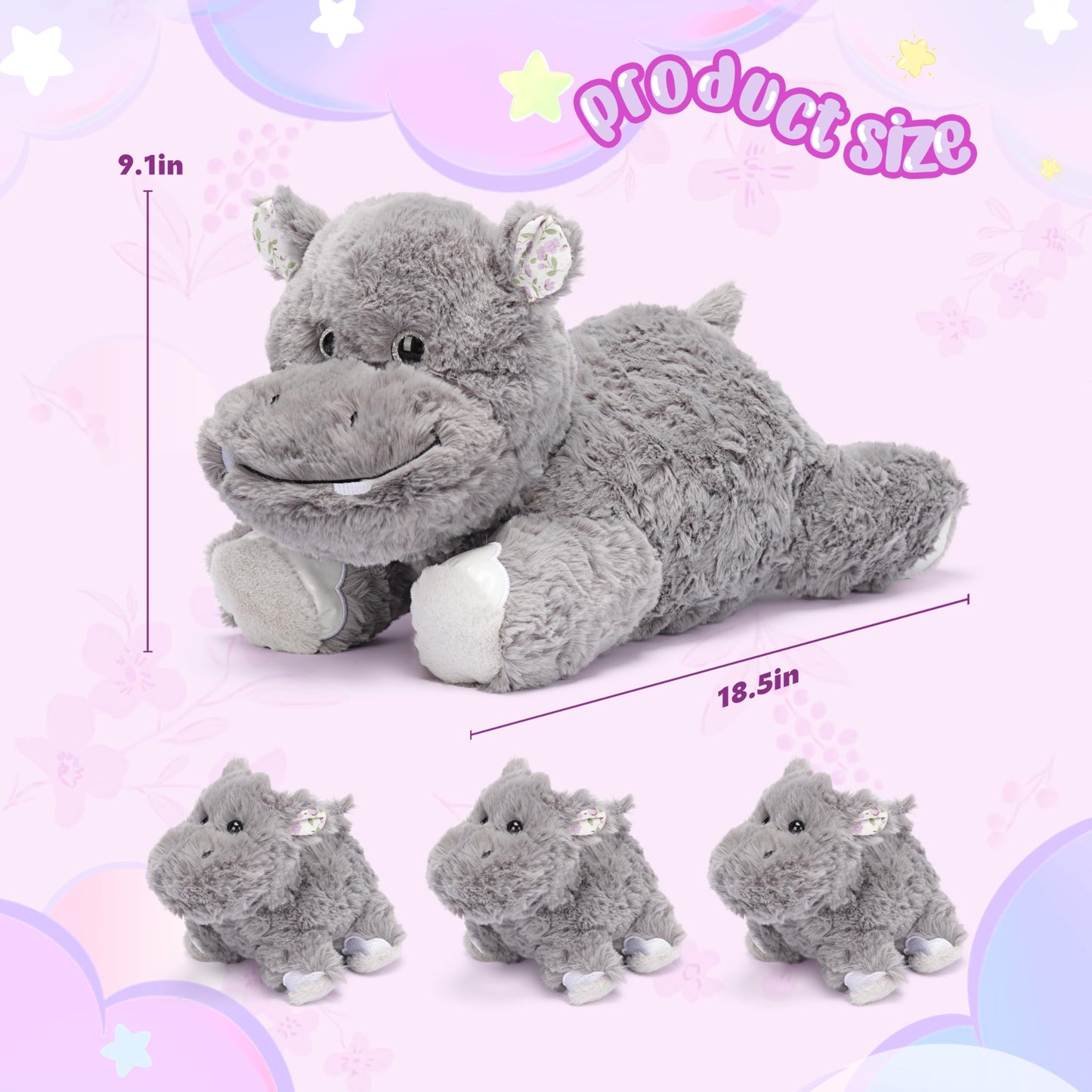 Ikasa Mommy Hippo Stuffed Animal Mom And Baby Plush Toy, Cute Cuddly 18.5'' Hippopotamus Soft Family Set With Little Mini Babies