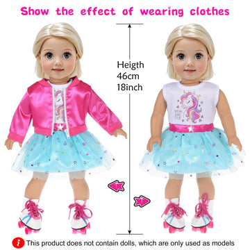 18 Inch Doll Clothes And Doll Accessories Case Luggage Travel Play Set Include Suitcase, Jacket, Dresses, Backbag, Roller Shoes, Hairband, Sticker Etc (No Doll)