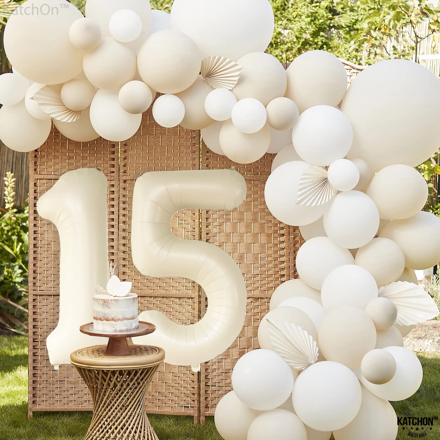 Katchon, Gaint Cream White 15 Balloons Number - 40 Inch | 15 Birthday Balloon Decor | Number 15 Birthday Decorations | Number 15 Balloon | 15 Year Old Balloon For 15Th Anniversary Party Supplies