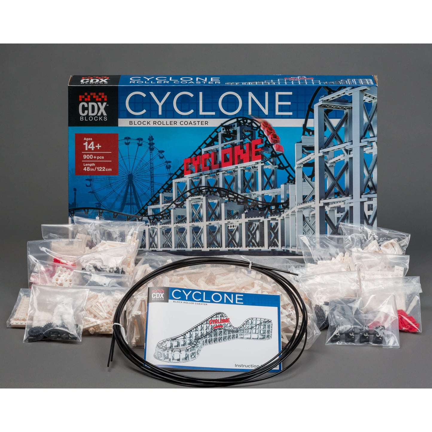 Cdx Blocks: Cyclone - 900+ Pieces, Building Brick Set, Gravity Powered Roller Coaster Model, Promotes Stem Learning