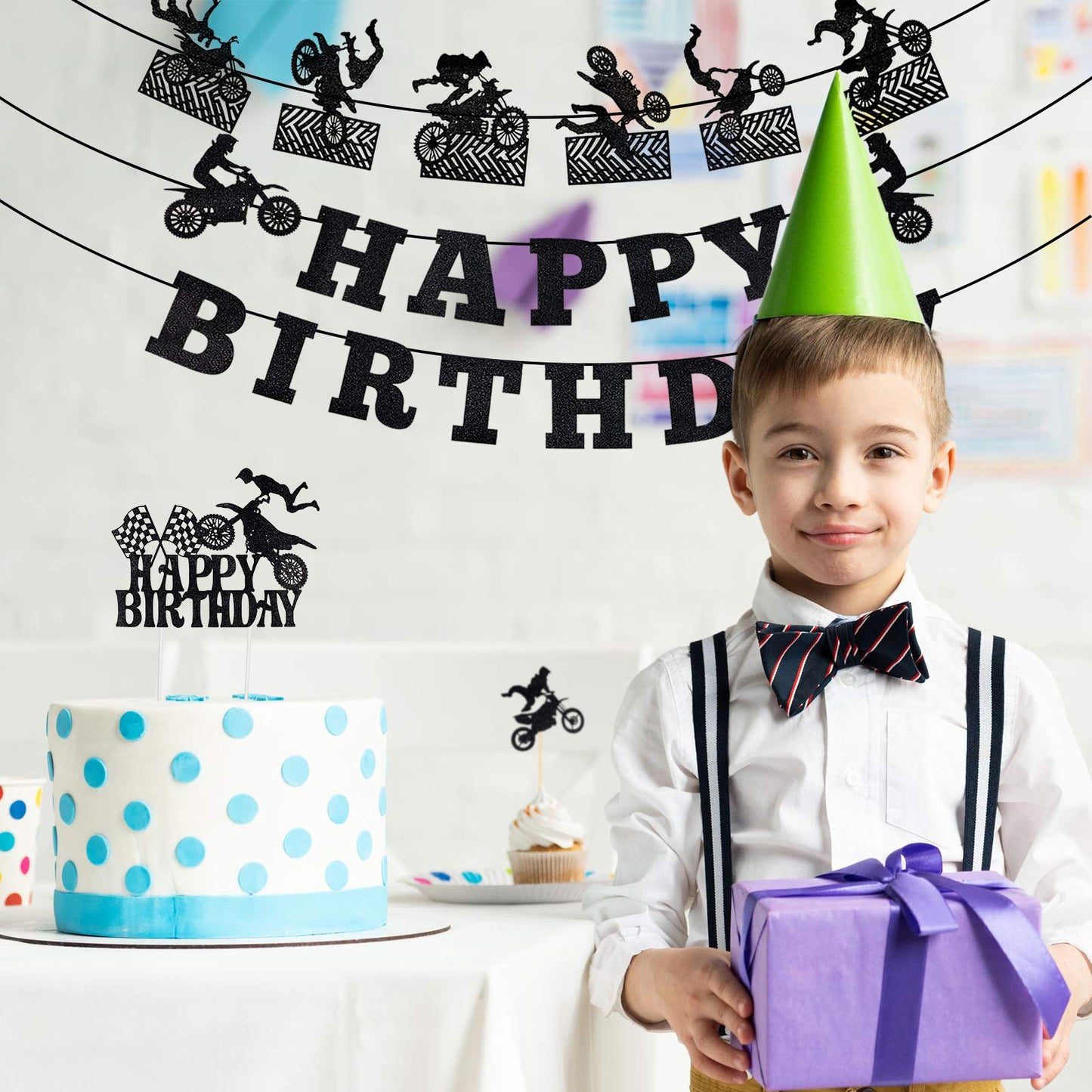 Zonon 20 Pieces Dirt Bike Birthday Decoration Dirt Bike Party Supplies Banner Cake Cupcake Topper For Motocross Themed Birthday Party Man Or Boy Riding Room Wall Decoration (Classic Style)