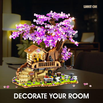 Sitodier Cherry Blossom Tree House Building Toy, 880Pcs Cherry Blossom Bonsai Building Set With Led Light For Girls Aged 6-14, Flowers House Construction Set For Kids 6 7 8 9 10 11 12+