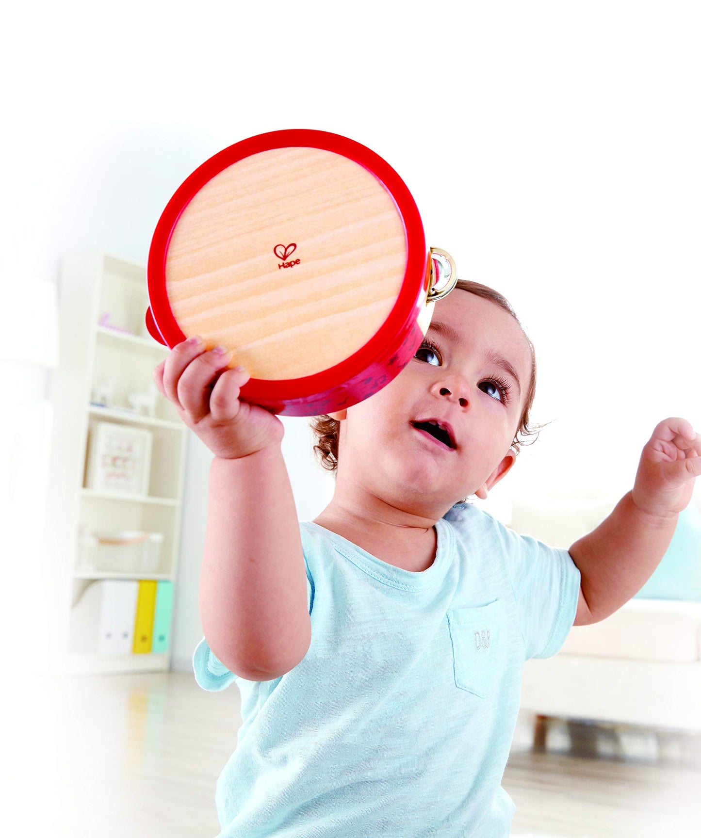 Hape Tap-Along Tambourine | Wooden Tambourine Drum For Kids, Musical Instrument For Children 12 Months And Up Multicolor, L: 6.5