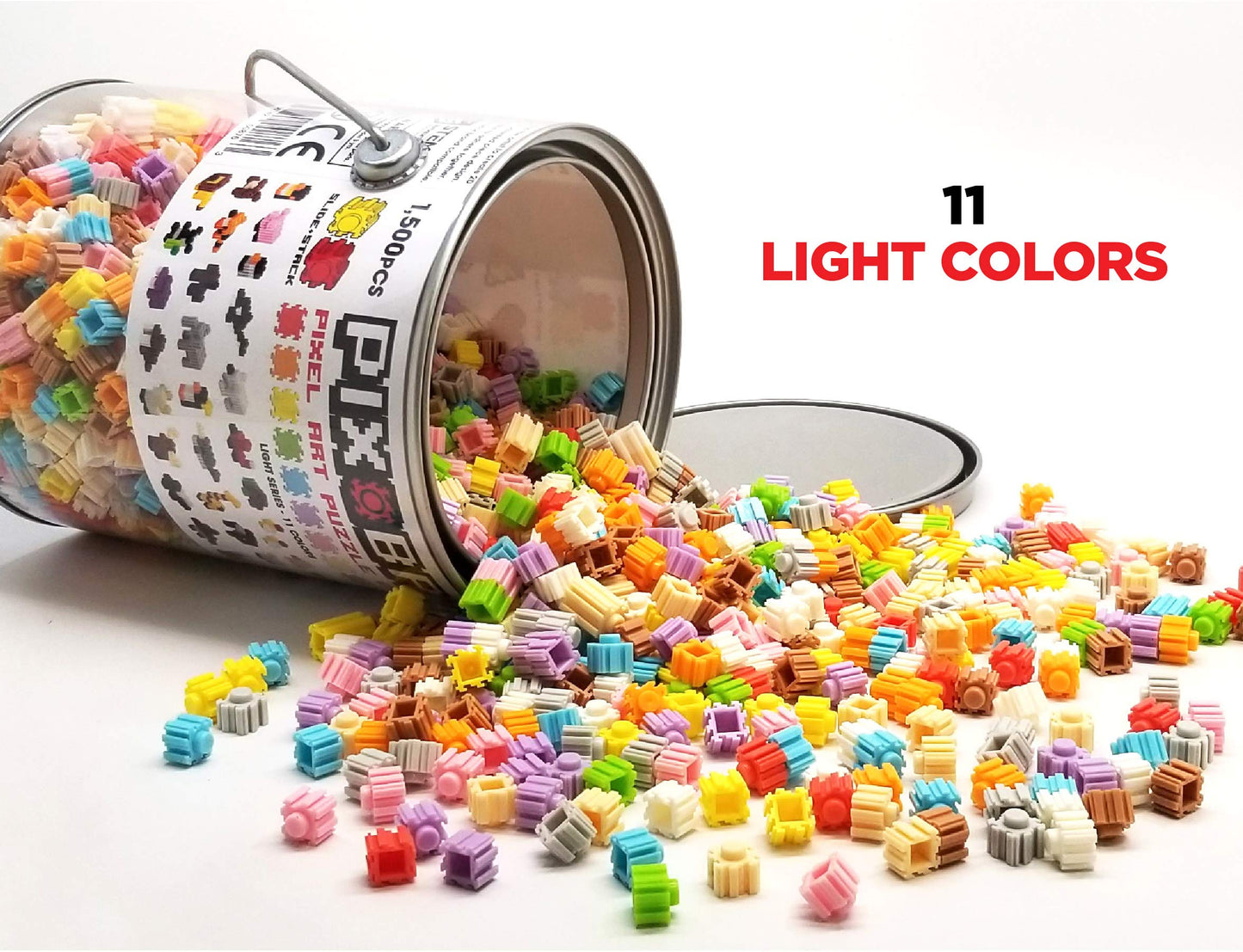 Pix Brix Pixel Art Puzzle Bricks Bucket - 1,500 Piece Kit, Light Palette, Interlocking Building Bricks for 2D & 3D Builds, Ages 6+