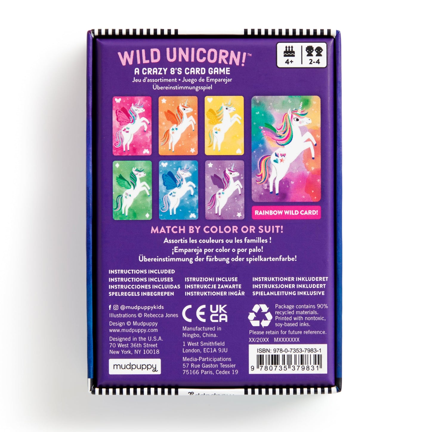 Mudpuppy Wild Unicorn! - Unicorn Version Of Classic Kids Crazy 8'S Card Game With Cute Illustrations Of Unicorns For Children Ag
