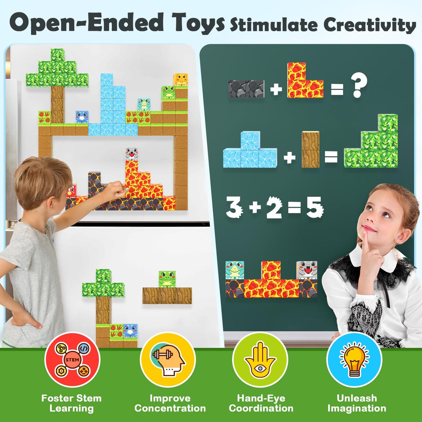 Magnetic Blocks Dinosaur Toys, Build Mine Magnet World Dinosaurs Set, Magnetic Tiles Building Toys For Boys & Girls Kids Ages 3-