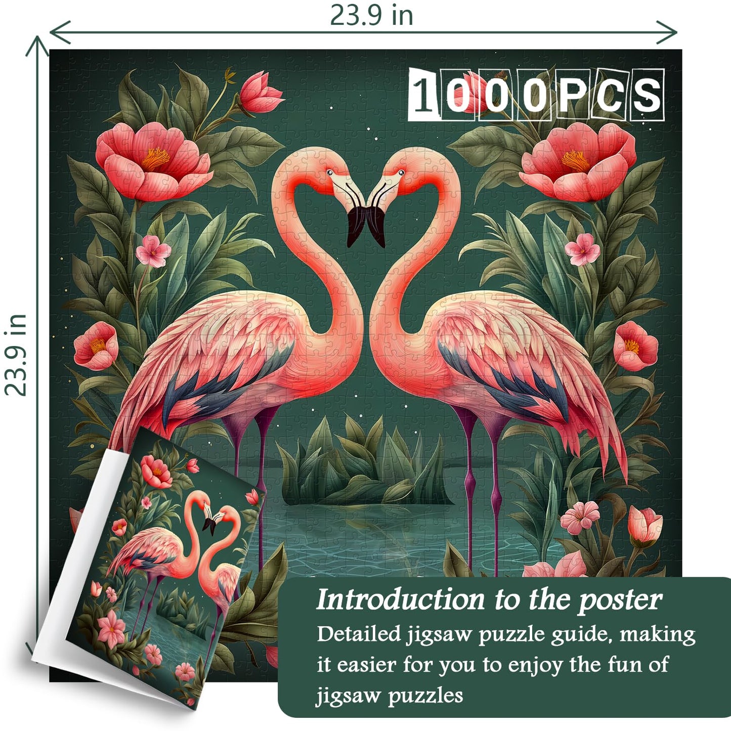 Pickforu Vintage Flamingo Puzzles For Adults 1000 Pieces And Up, Valentine Jigsaw Puzzles With Two Pink Flamingos, Heart Puzzle