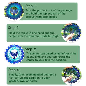 Owl Gifts For Women Men, Owl Hanging Wind Spinners Outdoor, 12Inch 3D Stainless Steel Reflective Wind Spinners Garden Decor