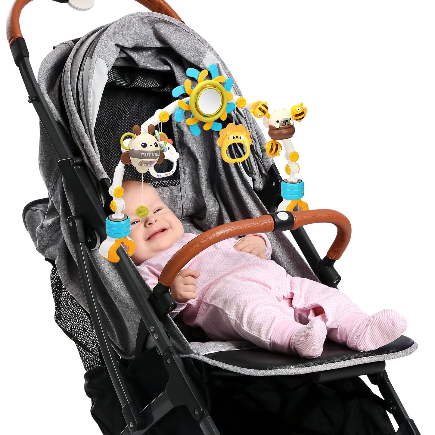 Caterbee Baby Bouncer Bar Toy, Pram Toy With Activity Travel Arch Bassinet Toys For Toddlers (Blue)
