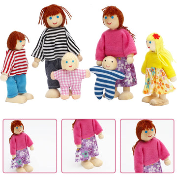 Onest 15 Pieces Wooden Dollhouse Family Set Mini People Figures Sets Dollhouse Dolls Wooden Doll Family Pretend Play Figures Accessories For Pretend Doll House Toy