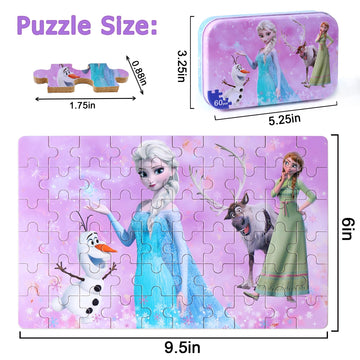 Lelemon Pretty Girl Puzzles For Kids Ages 4-8, 60 Piece Snowman Puzzles For Kids Ages 3-5,Children Jigsaw Puzzles Kids Puzzles In A Metal Box,Educational Learning Puzzle Toys For Girls And Boys