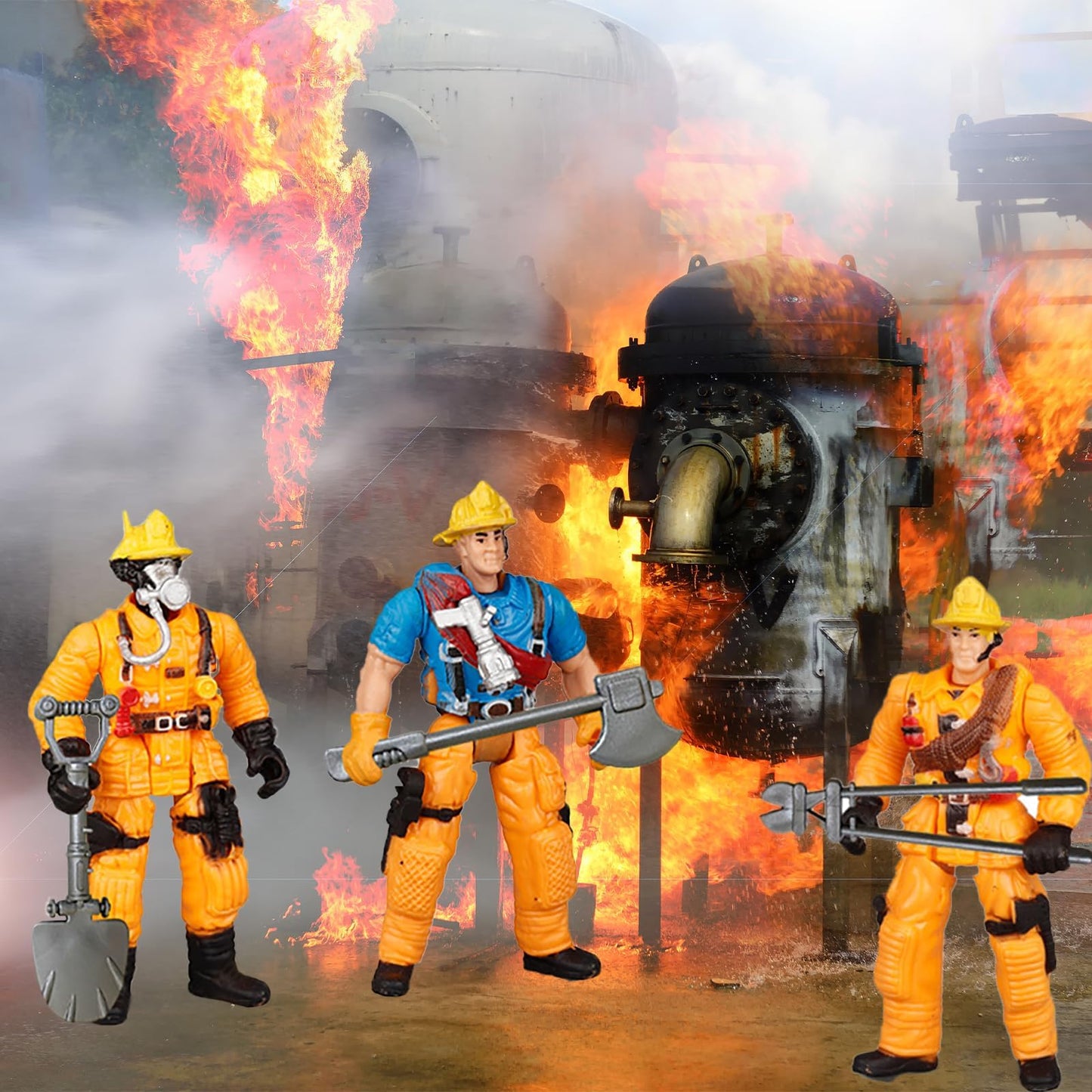 8 Pieces Firefighter Action Figures Fireman Figurines Toys with Tools for Party Decoration People Figures Playset for Kids & Tod