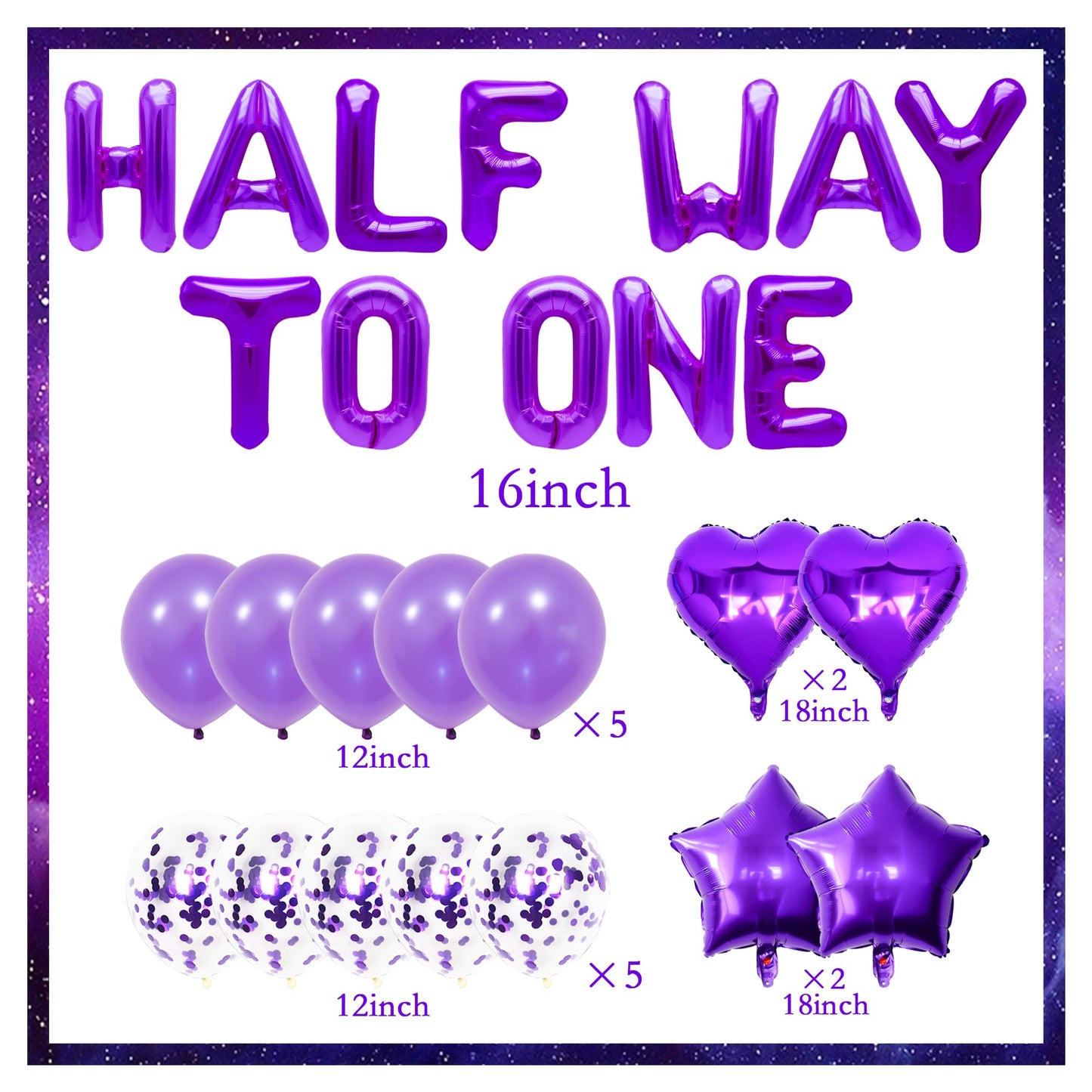 Jevenis Purple Half Way To One Balloons Half Way To One Decoration Half Birthday Decoration Half Birthday Balloons Half Birthday Party Supplies