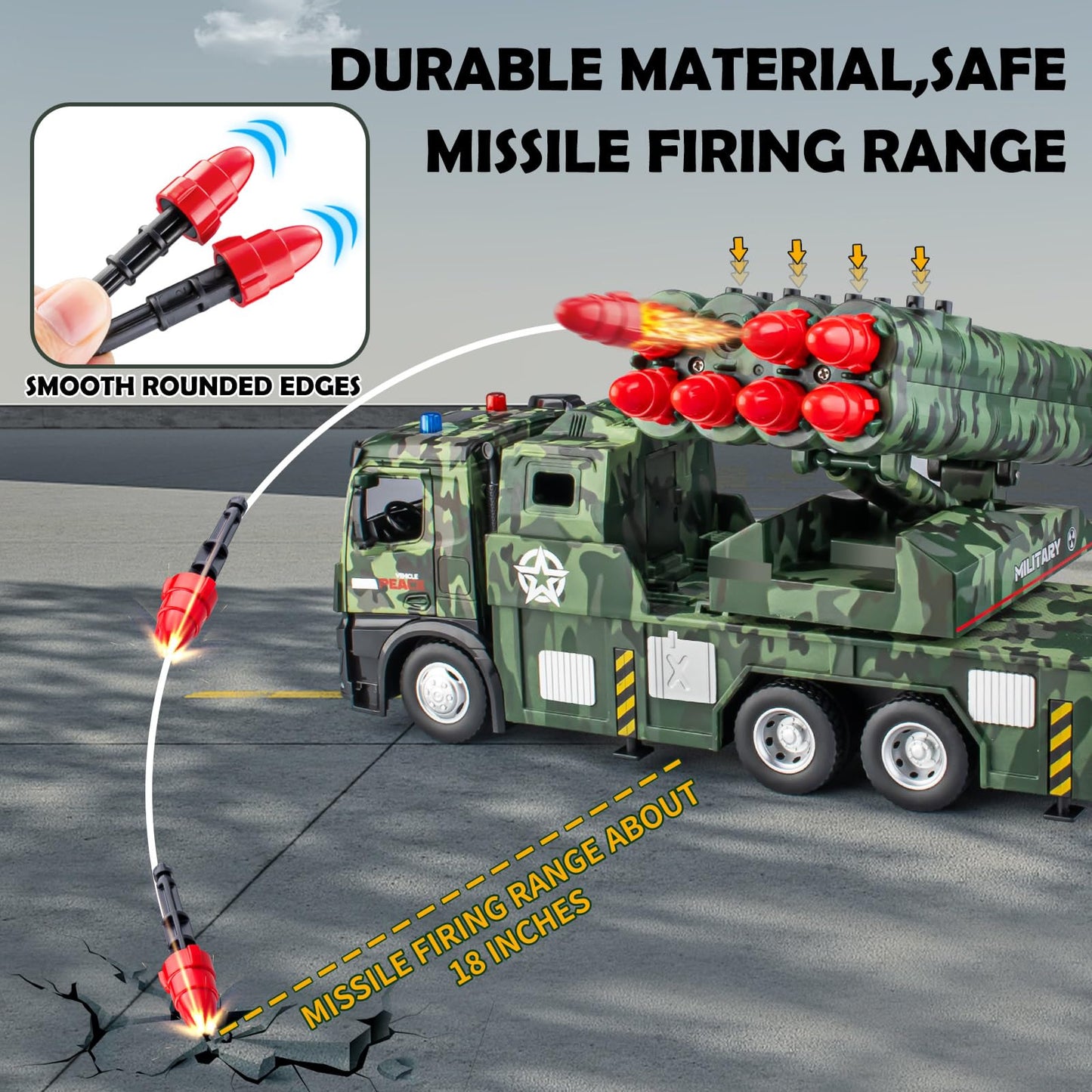 Hapyad Army Toys For Boys Age 4-7, Military Vehicle Toys With Missile Launcher Metal Cab, Friction Powered Army Toys Military Tr
