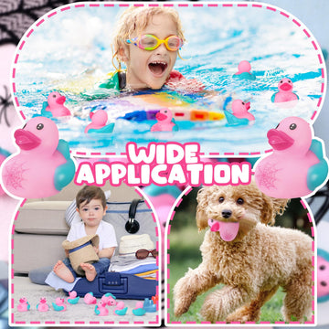 Leyndo 24 Pcs Christmas Spiderweb Birthday Party Decoration Favors Pink Spider Rubber Duck Bulk for Gifts Bathtub Floating Pool Squeaky Pink Blue Duck for Party Supplies
