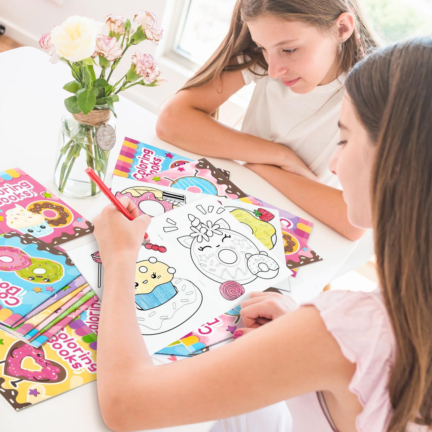 X1zuue Valentines Day Coloring Books for Kids - 48Pcs Bulk Donut Mini Coloring Booklet DIY Art Drawing Book with Dessert?Doughn