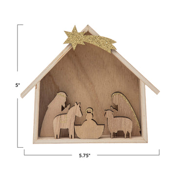 Creative Co-Op 5-3/4'L X 1-1/2'W X 5' H Wood Nativity, Natural & Gold, Set Of 6