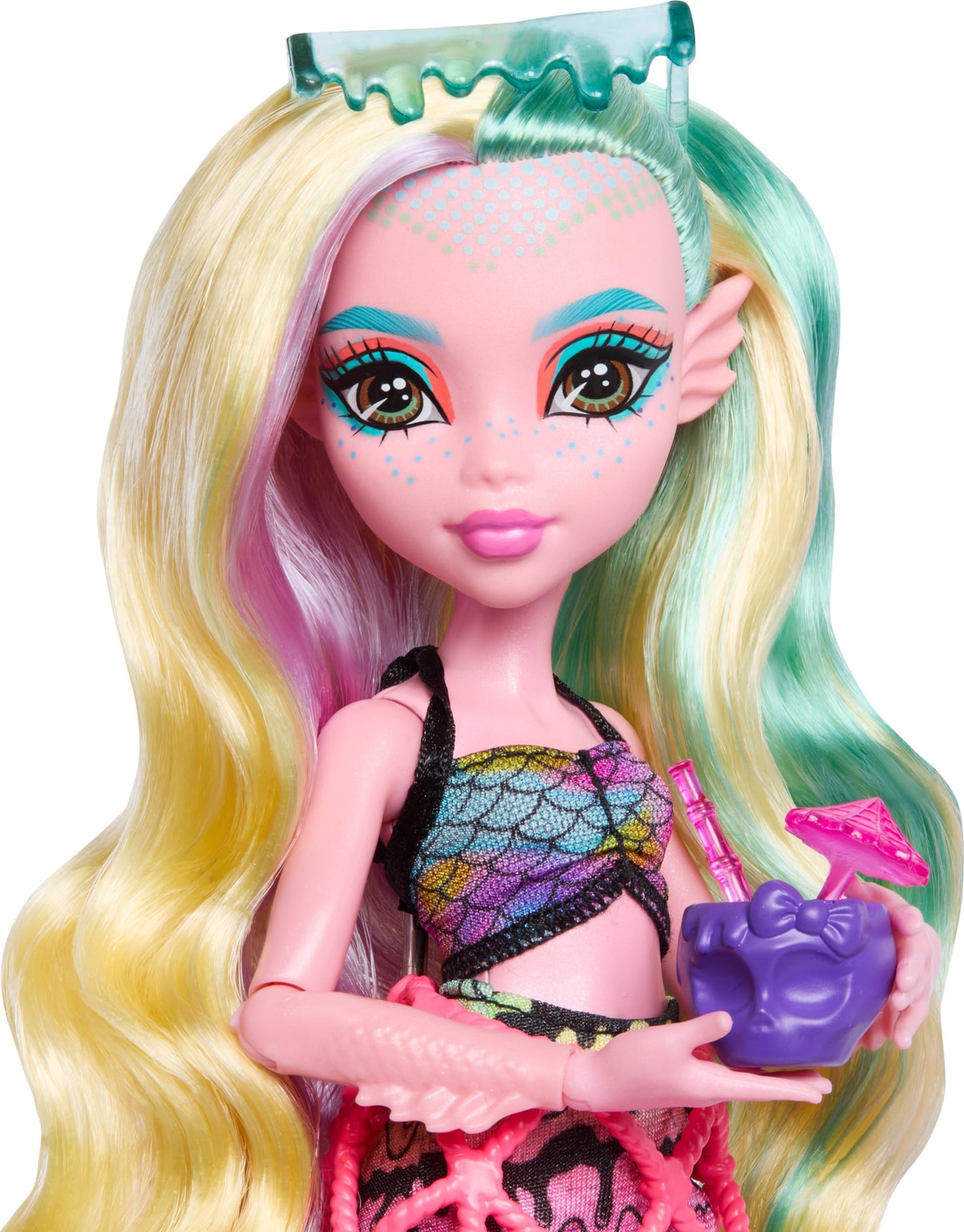 Monster High Lagoona Blue Doll & Playset, Scare-adise Island Snack Shack, Multicolor, Model HRP70, Includes Food Accessories & Color-Change Drinks