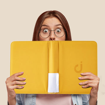 Toploader Binder Holds 128 Top Loaders - 4 Pocket Top Loader Binder for 3 x 4 Rigid Card Holders for Trading Cards or Sports Cards Model A - Classic Yellow