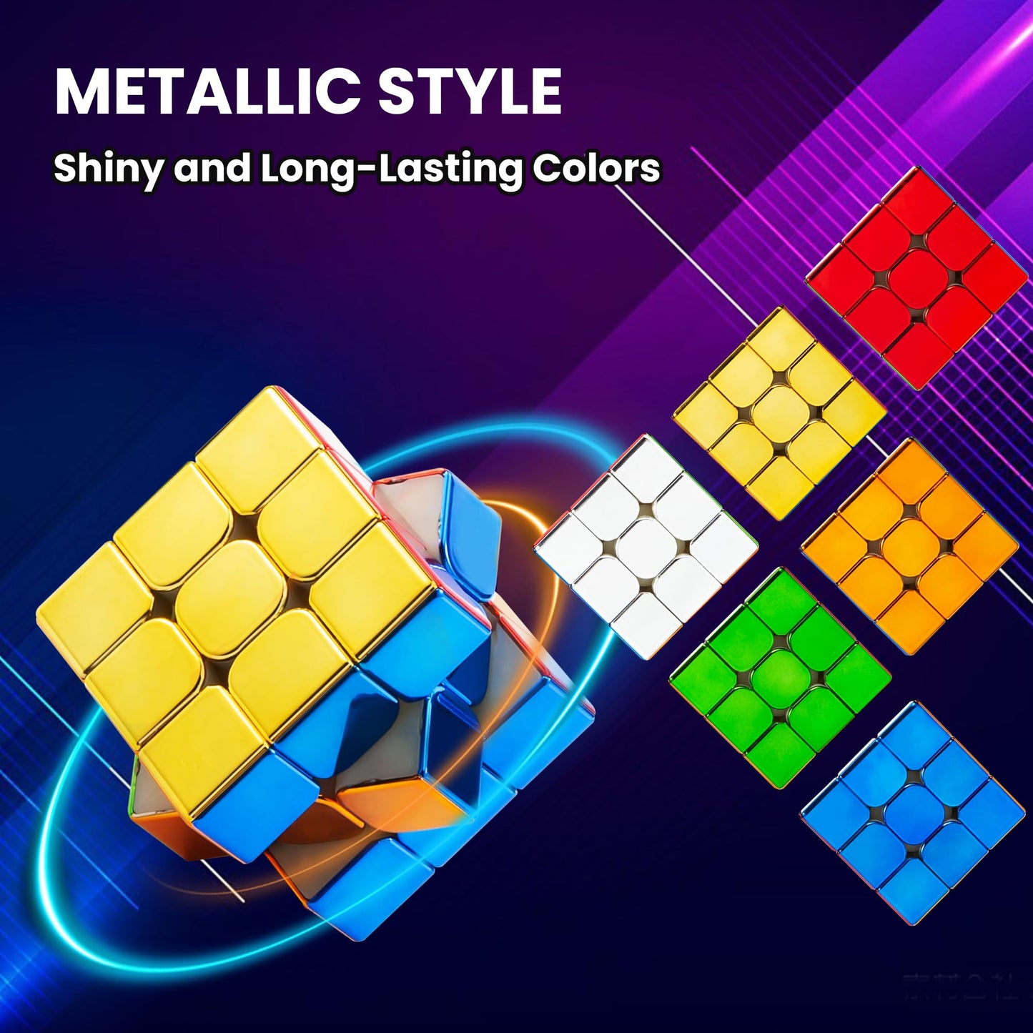 Speed Cube 3X3, Magnetic Mirror Cube 2025, Stickerless Magic Cube Set With Display Stand & Showcase Box, Metallic Color Reflecti
