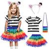 SHELOVESIT Girls Cat Cabin Costume with Rainbow Tutu Dress T-shirt Headband and Bag Halloween and Birthday Party Outfits-(120cm/4T-5T)