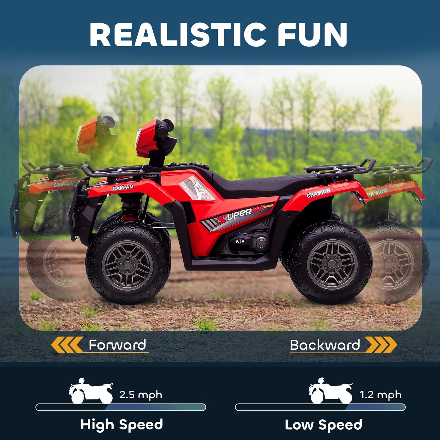 Aosom 12V Ride on ATV for Kids, Kids Electric 4 Wheeler 2.5MPH with Headlight, Music, MP3, Treaded Tires, Battery Powered Quad f