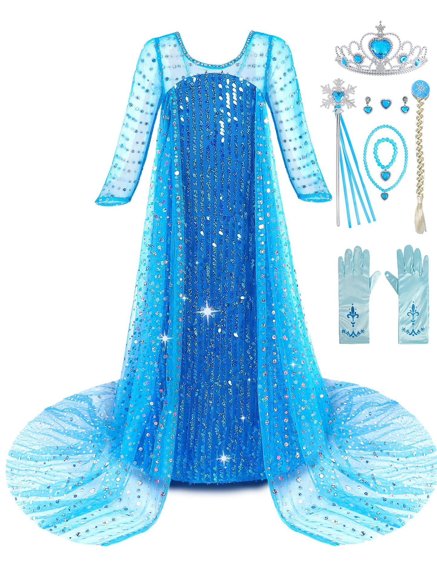 Aoiviss Princess Dresses For Girls Luxury Sequin Princess Costume Kids Fancy Dress Up For Halloween Carnival Party Cosplay