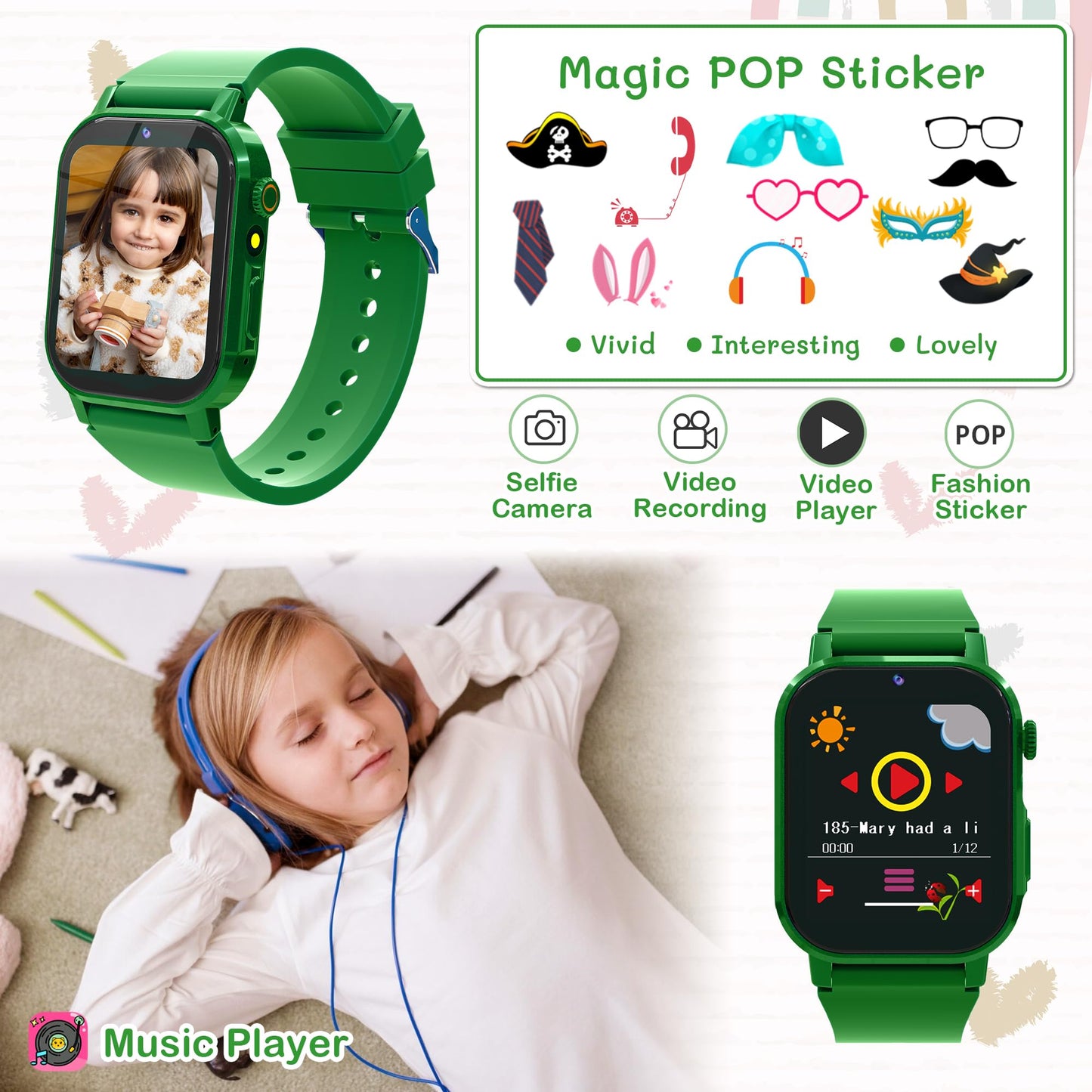 Kids Smart Watches Girls With 32 Games Toys For Ages 5-12 Watch For Kids With Hd Touch Screen,Video,Camera,Music Player,Pedomete