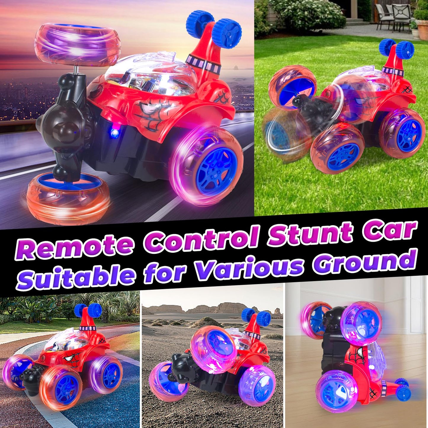 Ynanimery Spider Remote Control Car For Boys 4-7 8-12 Birthday Chritmas Gifts, Cool Stunt Rc Car Red Spider Monster Truck With 3