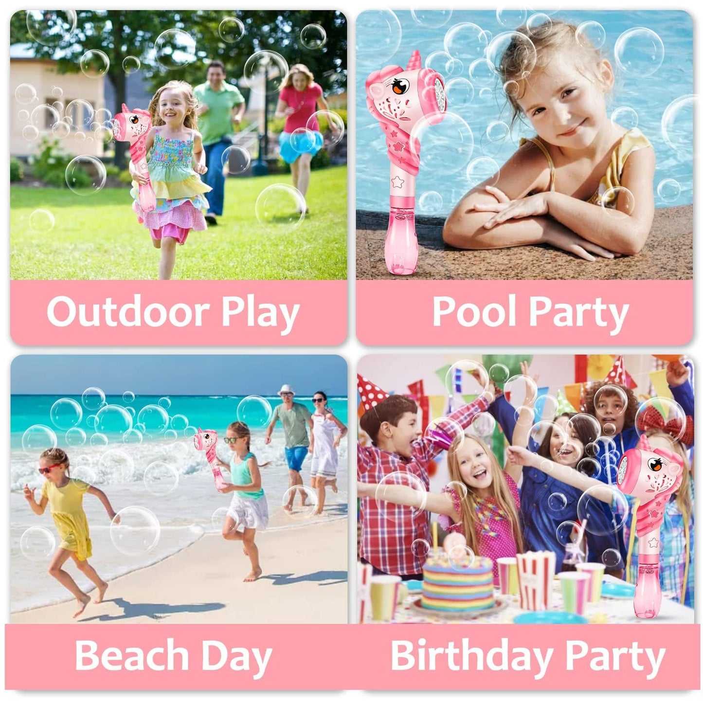 Unicorn Bubble Wand Machine For Kids, Princess Cute Summer Toy Outdoor Outside With Light, Party Birthday Easter Day Gifts For 1 2 3 4 5 6 7 8 Years Old Toddlers Little Girls Cream-Coloured&Pink