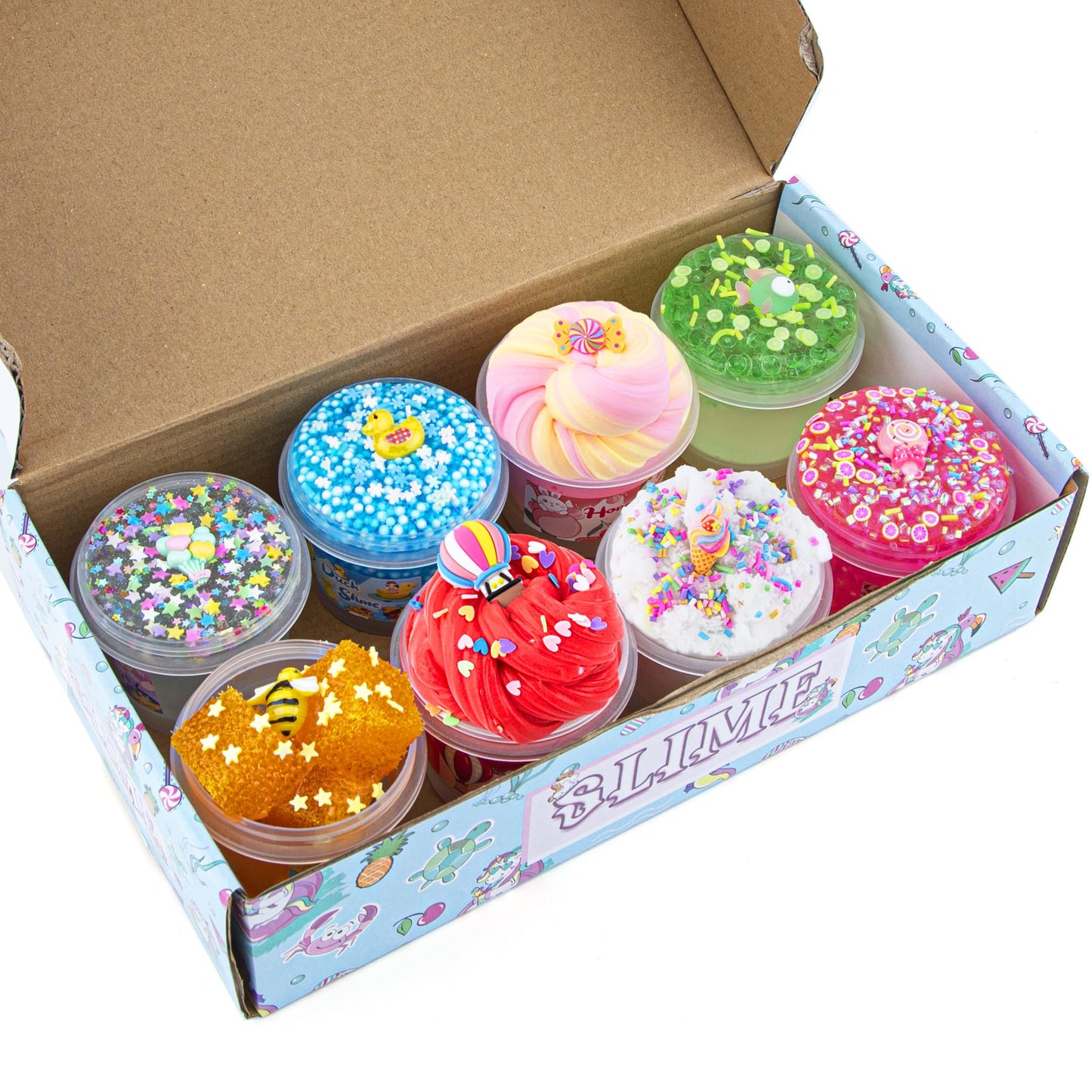 Okaybee Slime Variety Pack - 8 Textured Slimes including Butter, Cloud, Clear, Honeycomb & Beaded Slime - Perfect Party Favors for Kids