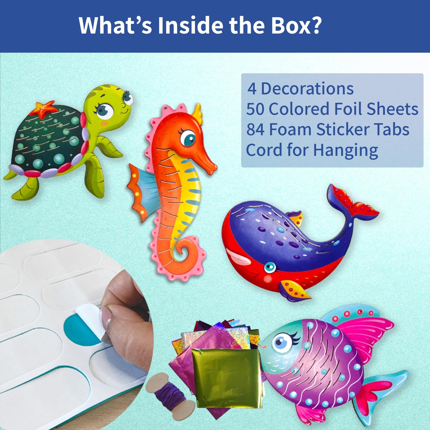 Chalk And Chuckles Art And Craft Kit; Fabulous Foil Decorations For Kids Age 4-9 Year; Sea Animals Diy Toys For Boys And Girls;
