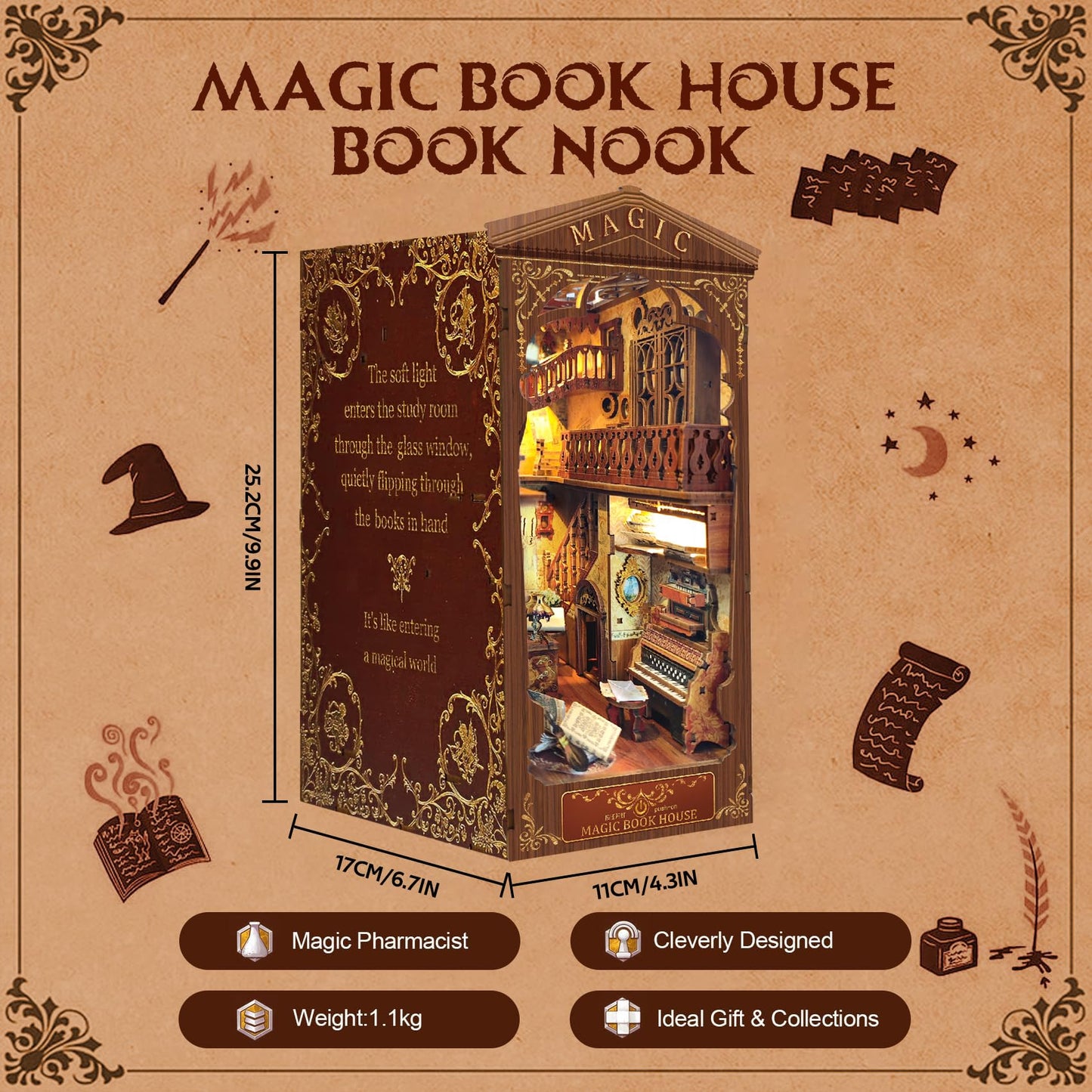 Criolpo Book Nook Kit - Diy Dollhouse Booknook, Book Nook Miniature Kit For Bookshelf Insert Decor Crafts For Adults Teen Hallow