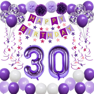 Naninuneno 30Th Birthday Decorations For Women, Purple 30 Happy Birthday Balloons Supplies Including Purple Happy Birthday Banne