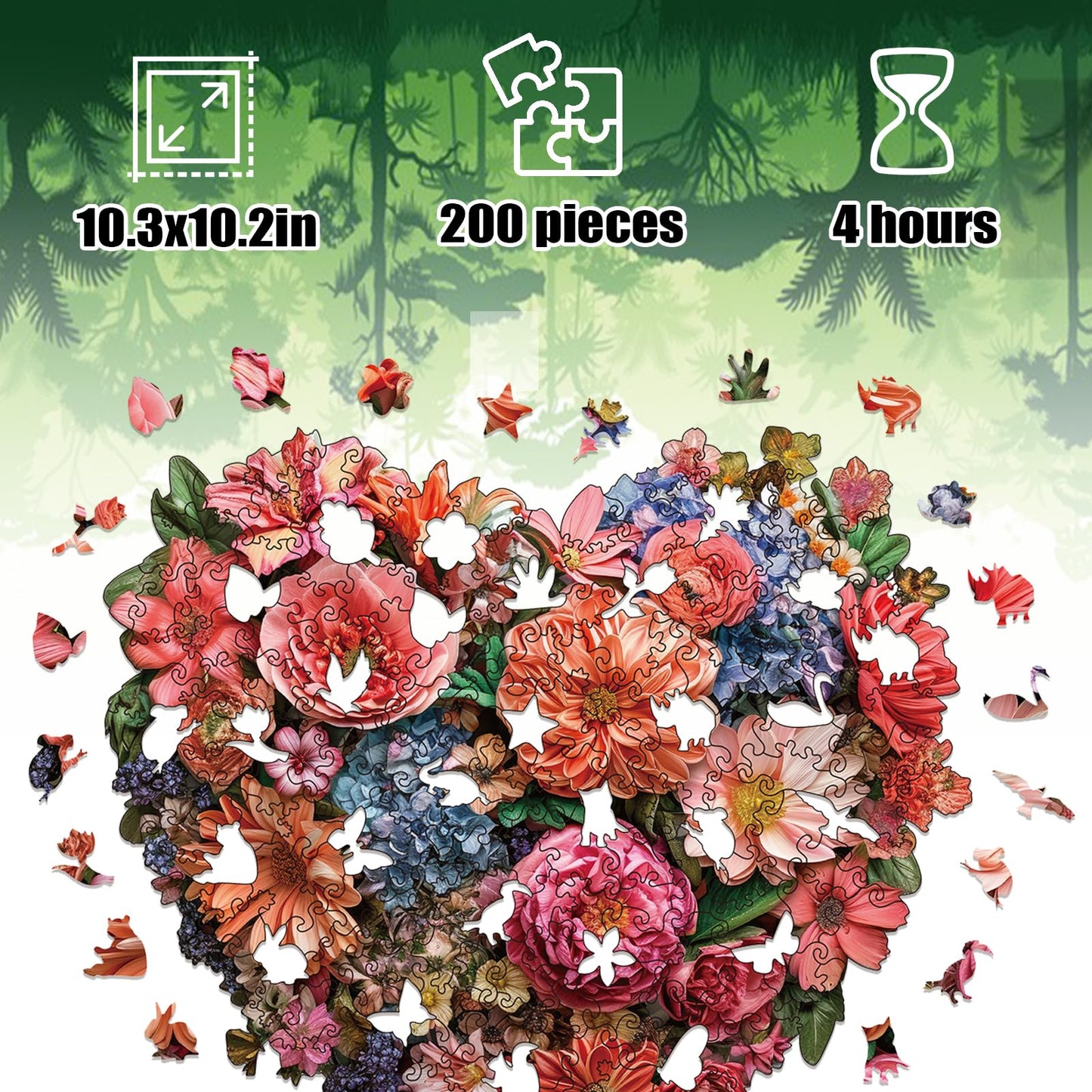 Wooden Puzzle For Adults, 200 Piece Flowers Irregular Animal Shaped Wooden Jigsaw Puzzles, Unique Puzzles For Adults, Creative G