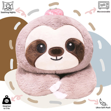 Uoozii 24'' | 5 Pounds Grey Sloth Weighted Stuffed Animals With Unscented Microwave Heating Pad Inside, Cute Coolable Heatable W