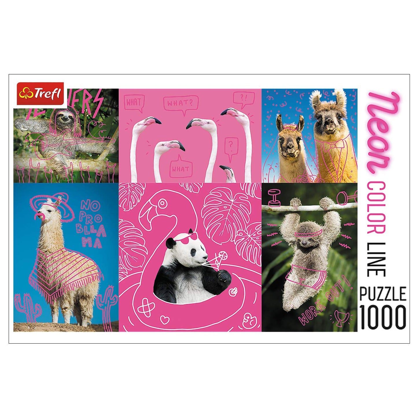 Trefl 1000 Piece Jigsaw Puzzles, Crazy Animals, Silly Animals, Panda, Llama, Sloth, Flamingo, Adult Puzzles, Trefl 10594