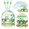 Rakuto Tractor 2nd Birthday Decorations Supplies, 96PCS Tractor Party Plates Napkins and Forks Set, Disposable Farm Two Years Ol