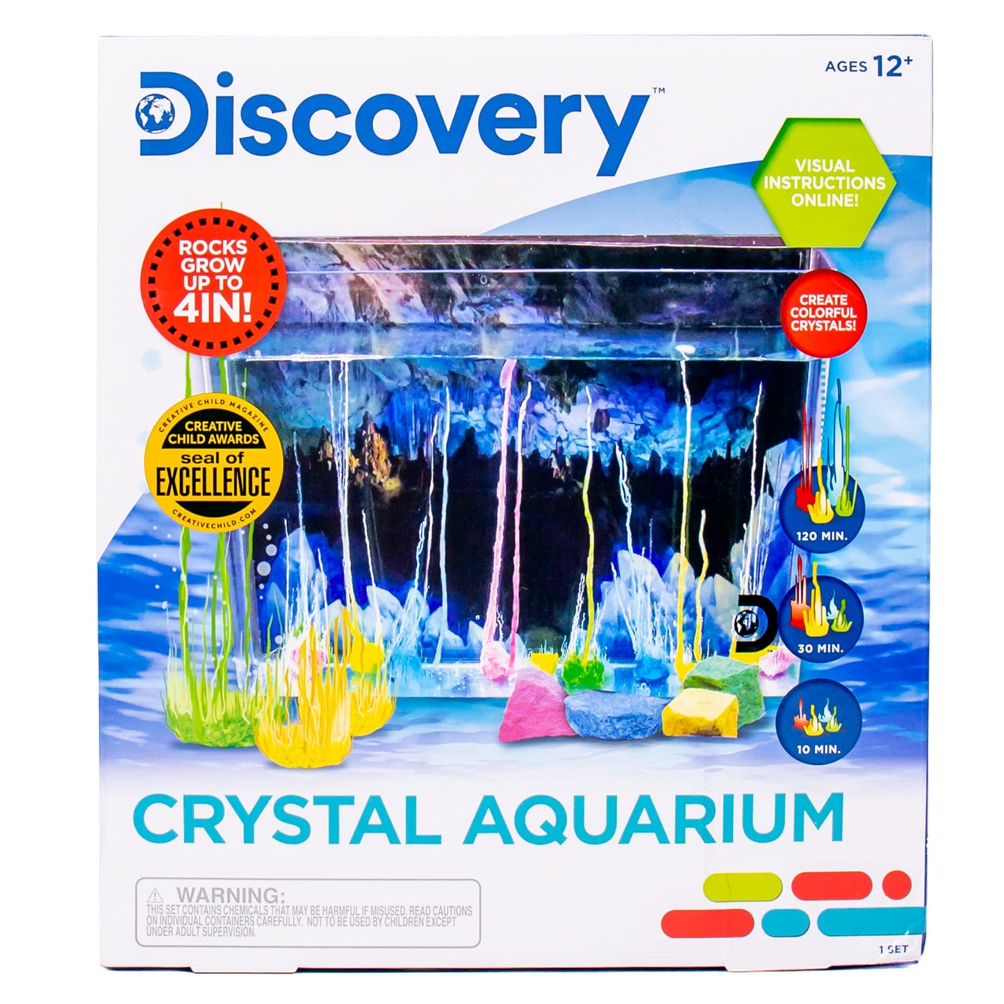 Discovery Kids Crystal Aquarium, Includes Growing Magic Rocks, Aquarium & Bonus Poster, Diy Crystal Growing Kit, Rock Science Kit, Cool Stem Gift, Science Kit For Girls And Boys Ages 12+ 4 Inches