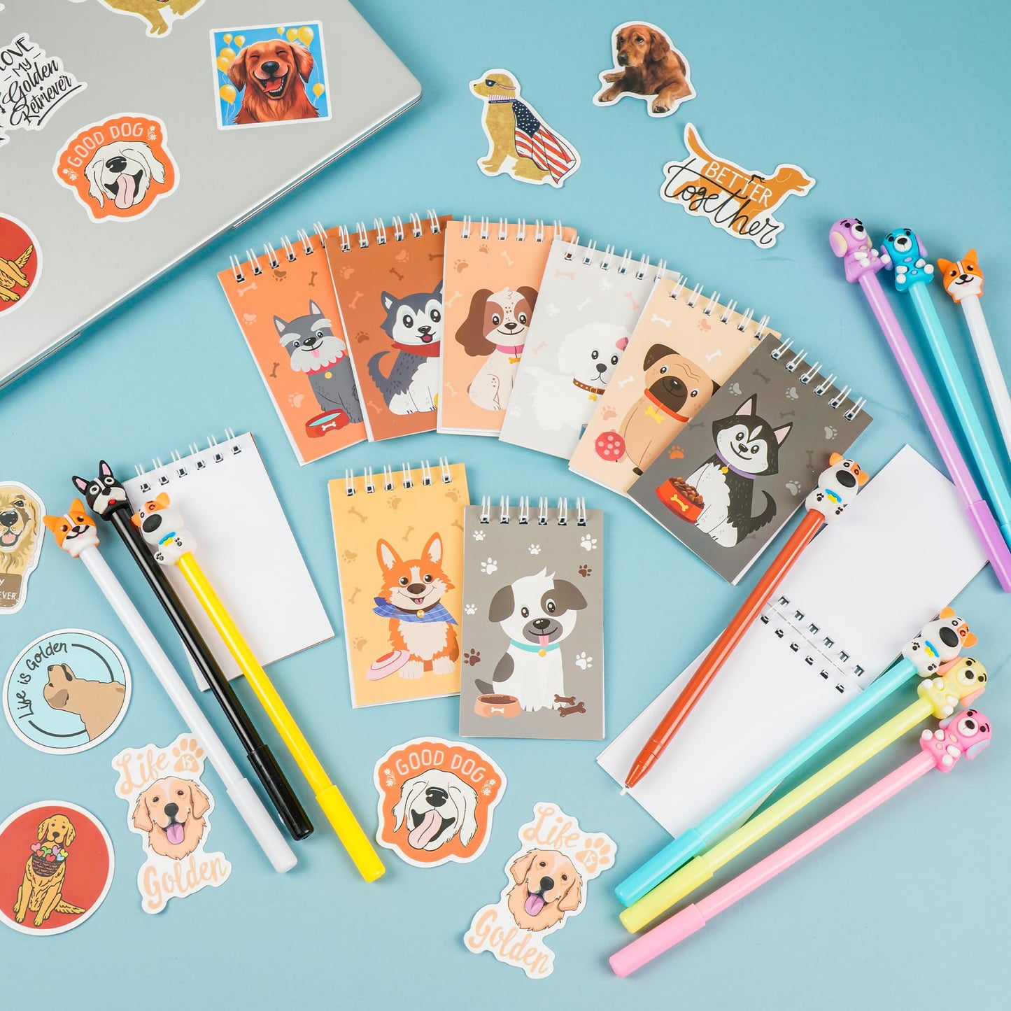 Dog Party Favors 148 Pcs Puppy Party Favors Bulk Dog Paw Mini Notebooks Pens Stickers Set for Dog Themed Birthday Party Supplies