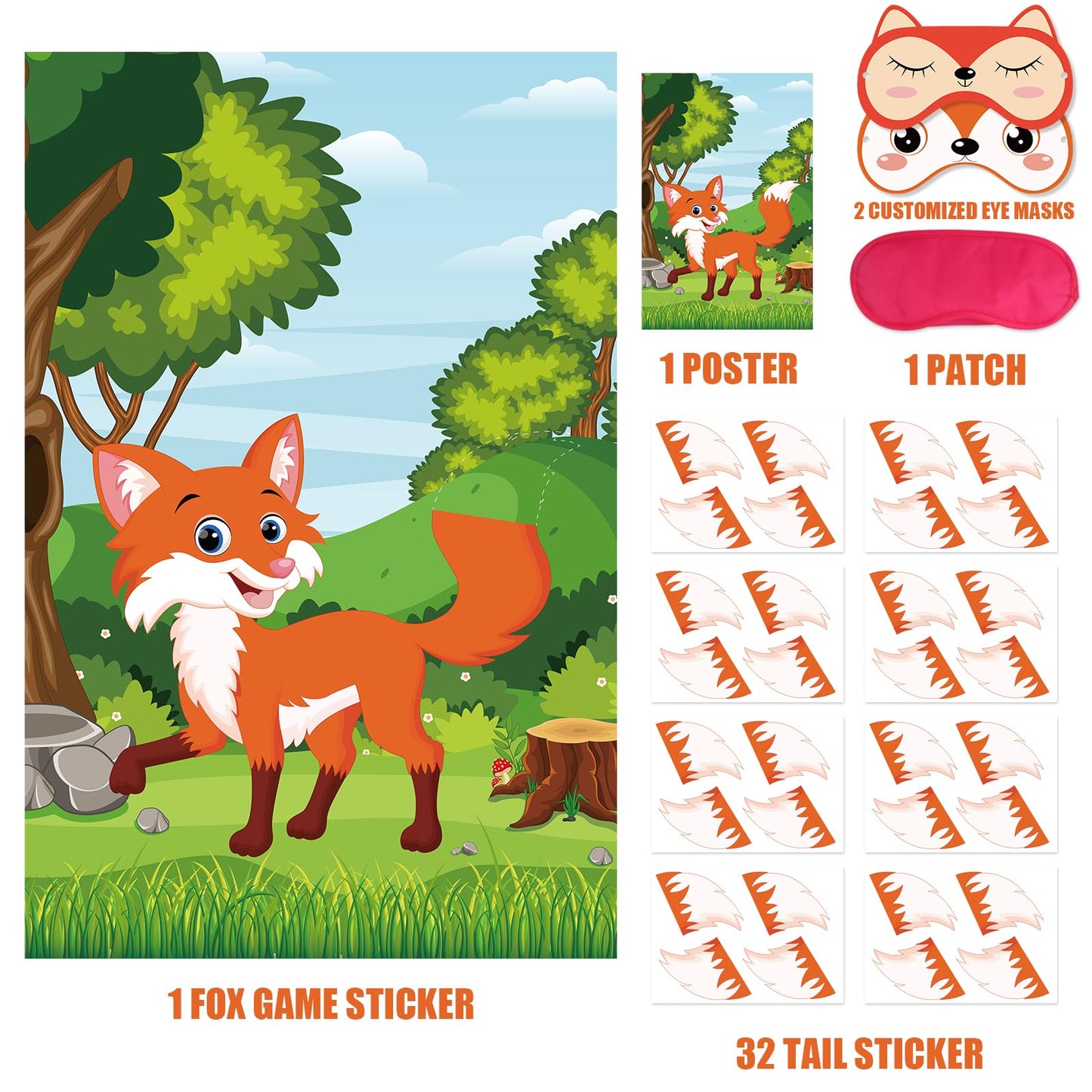 Hxezoc Pin The Tail On The Fox Party Game With 32 Tails Large Forest Farm Fox Games Poster For Kids Animal Birthday Party Favors Carnival Party Supplies
