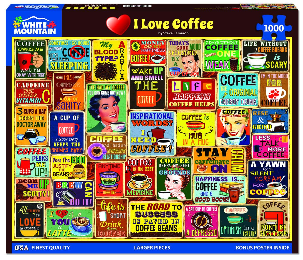 White Mountain Puzzles - I Love Coffee - 1000 Piece Jigsaw Puzzle For Adults