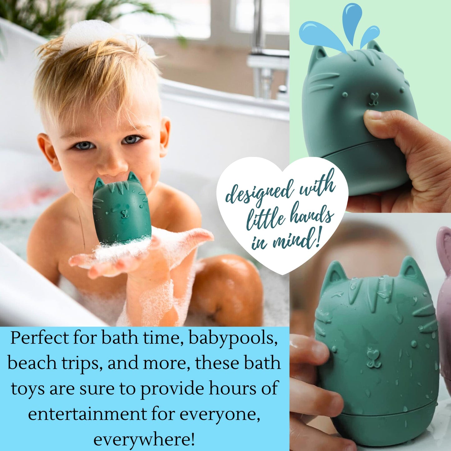 Bumble Bear Mold Free Silicone Bath Toys, Baby Bath Toys 6-12 Months, Toddlers 1-3, Non Toxic Infant Bathtub Toy, Water Toys, Pool Toy, Dishwasher Safe (Coral)