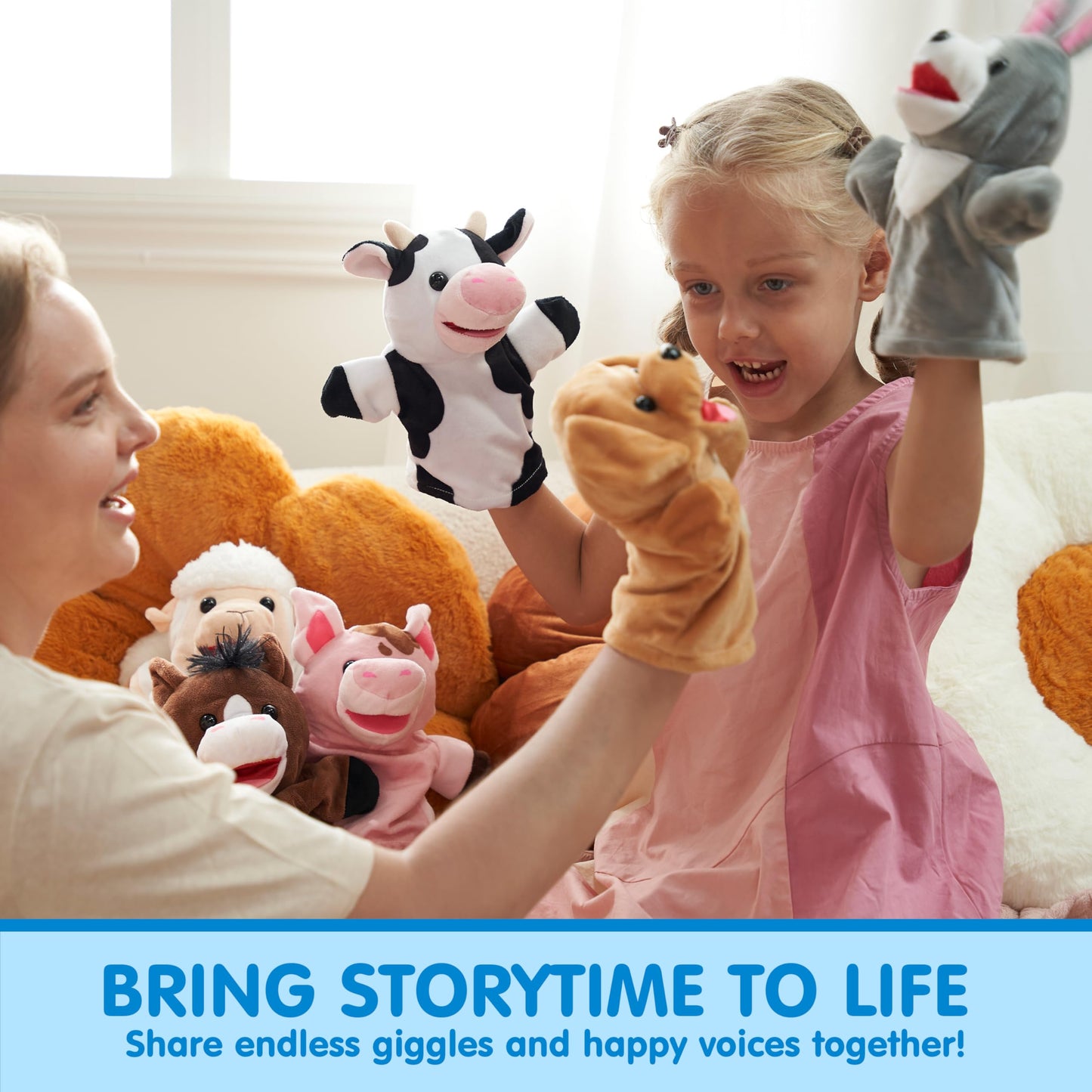 Joyin 6Pcs Kids Hand Puppet Set With Working Mouth, Toddler Animal Plush Toy Includes Pig, Sheep, Dairy Cow, Dog, Goat, And Horse For Show Theater, Birthday Gifts, Easter Basket Stuffers