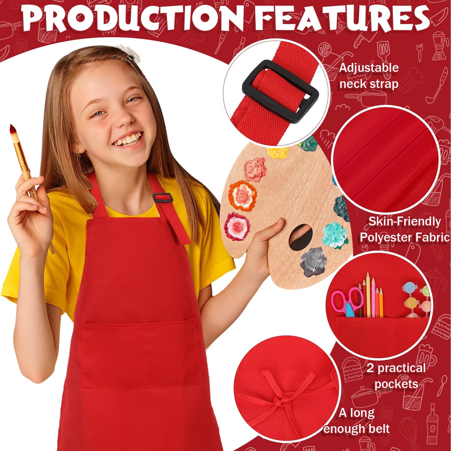 Eurzom 20 Pcs Christmas Kids Artists Aprons With Pockets Adjustable Chef Apron Children Painting Aprons For Cooking Baking(2-6 Y