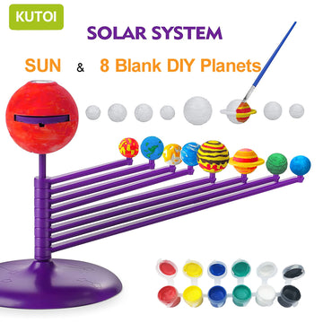 Kutoi Solar System Model For Kids And Teens - Stem Solar System Model With Planet Projector - Diy Educational Solar System Toys With Paint And Brushes-Astronomy Space Gifts For Kids.