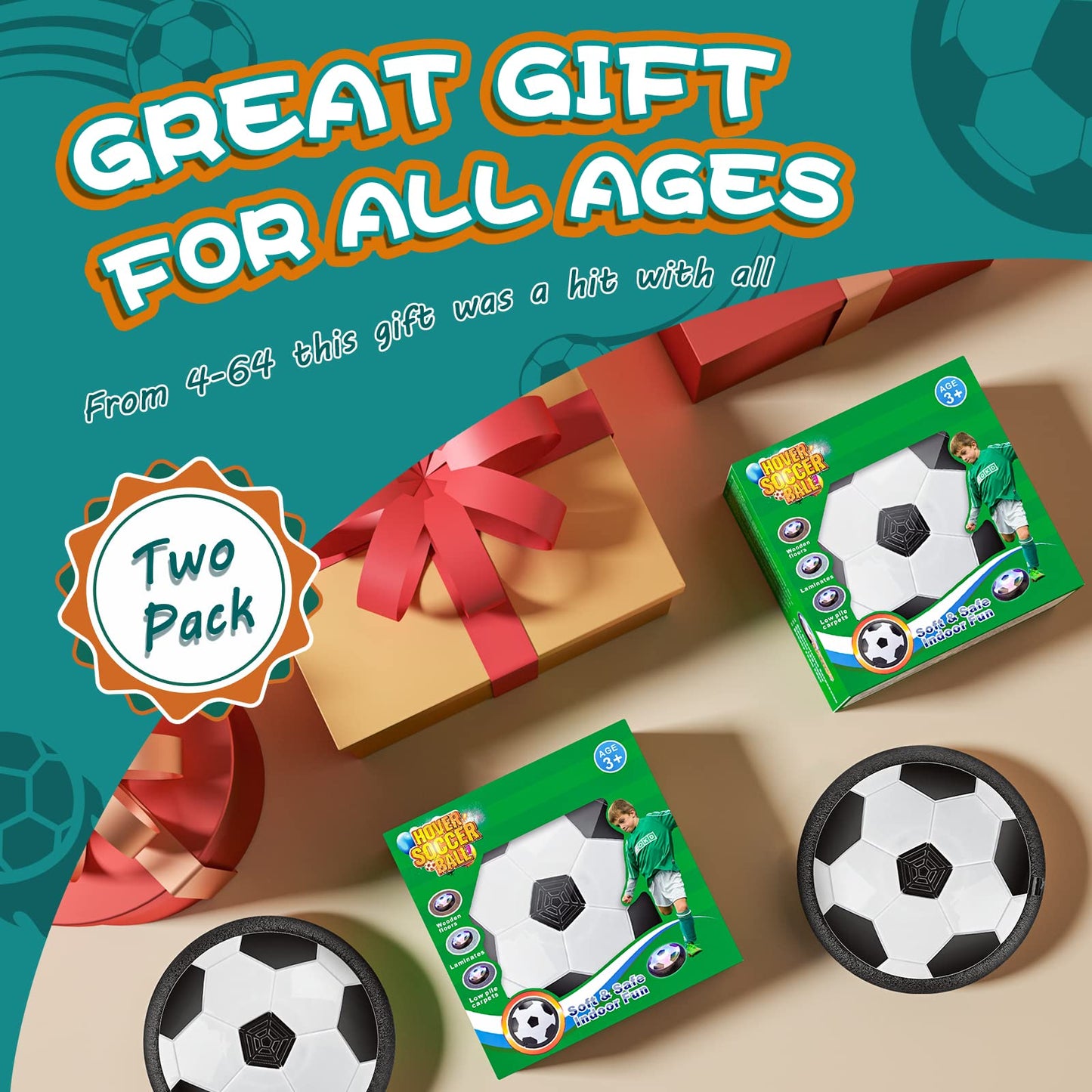 2 Pack Hover Soccer Ball With 8 Pcs Batteries, Air Floating Soccer Toy With Led Lights And Foam Bumper, Indoor Games For Kids 4-8-12, Toys Gifts For 3 4 5 6 7 8 9 Year Old Boys Girls