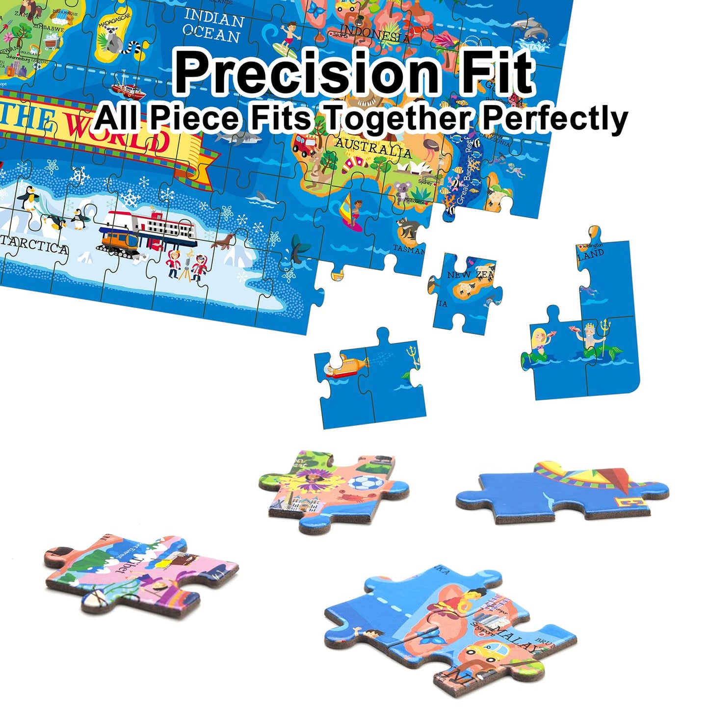 Motyawn 200 Pieces World Map Puzzle For Kids & Adults, World Map Jigsaw Puzzle Floor Puzzles Toddler Geography Educational Toys