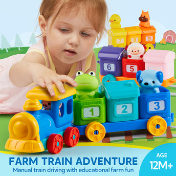 Play-Act Learning Toy For Toddlers 1 2 3 Years Old, Counting, Matching & Sorting Montessori Learning Farm Train Including 9 Farm